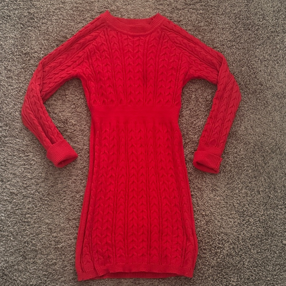 Red Cable Knit Sweater Dress